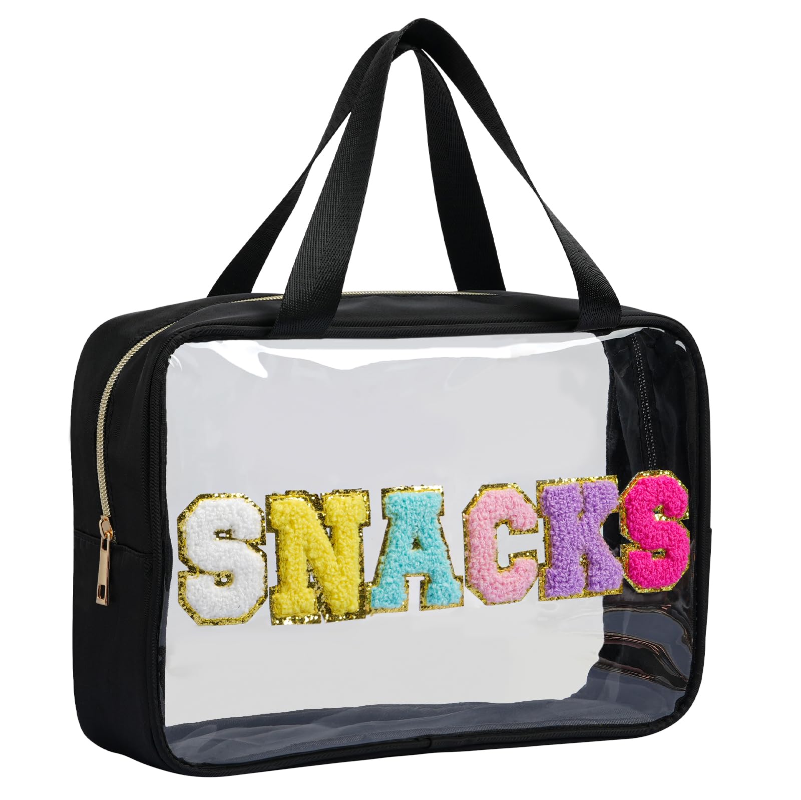 Yowivon Large Waterproof Clear Tote Bag with Zipper & Handle - Preppy Snack Bag for Travel, Beach, Camping, Business Trips, Sports & Stadium Events - Perfect for Snacks, Swim Gear & Essentials (Black, Large)