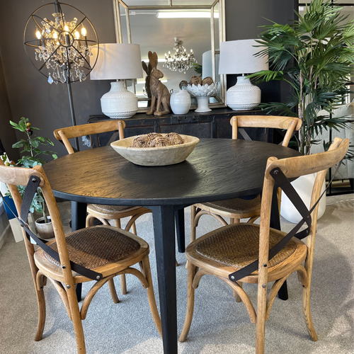 Marcel Cross Back Dining Chair - Natural Oak & Metal Frame - Modern Farmhouse Style for Kitchen, Dining Room, or Breakfast Nook