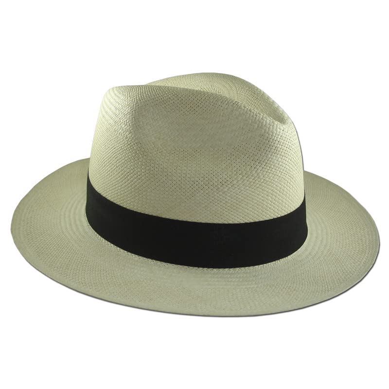 Borsalino Montecristi Panama Hat - 100% Handwoven Toquilla Straw Sun Hat with Wide Brim for UV Protection | Eco-Friendly Unisex Hat for Men & Women | Red Ribbon Accent | Perfect for Beach, Travel & Outdoor Activities