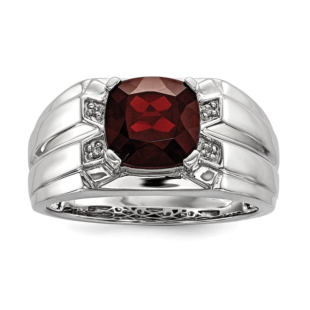 925 Sterling Silver Cushion Cut Garnet & Diamond Men's Engagement Ring - Luxury Wedding Band for Him, Anniversary Gift, Promise Ring for Boyfriend - Perfect for Proposals, Valentines Day & Special Occasions