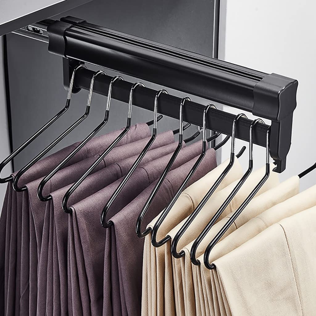 Adjustable Extendable Clothes Rail - Black Pull Out Pant Hanger Closet Rod (26-61cm) Heavy Duty Wardrobe Rack with 25kg Weight Capacity - Perfect for Small Spaces, Closet Organization & Laundry Room Storage (20.1in/51cm)