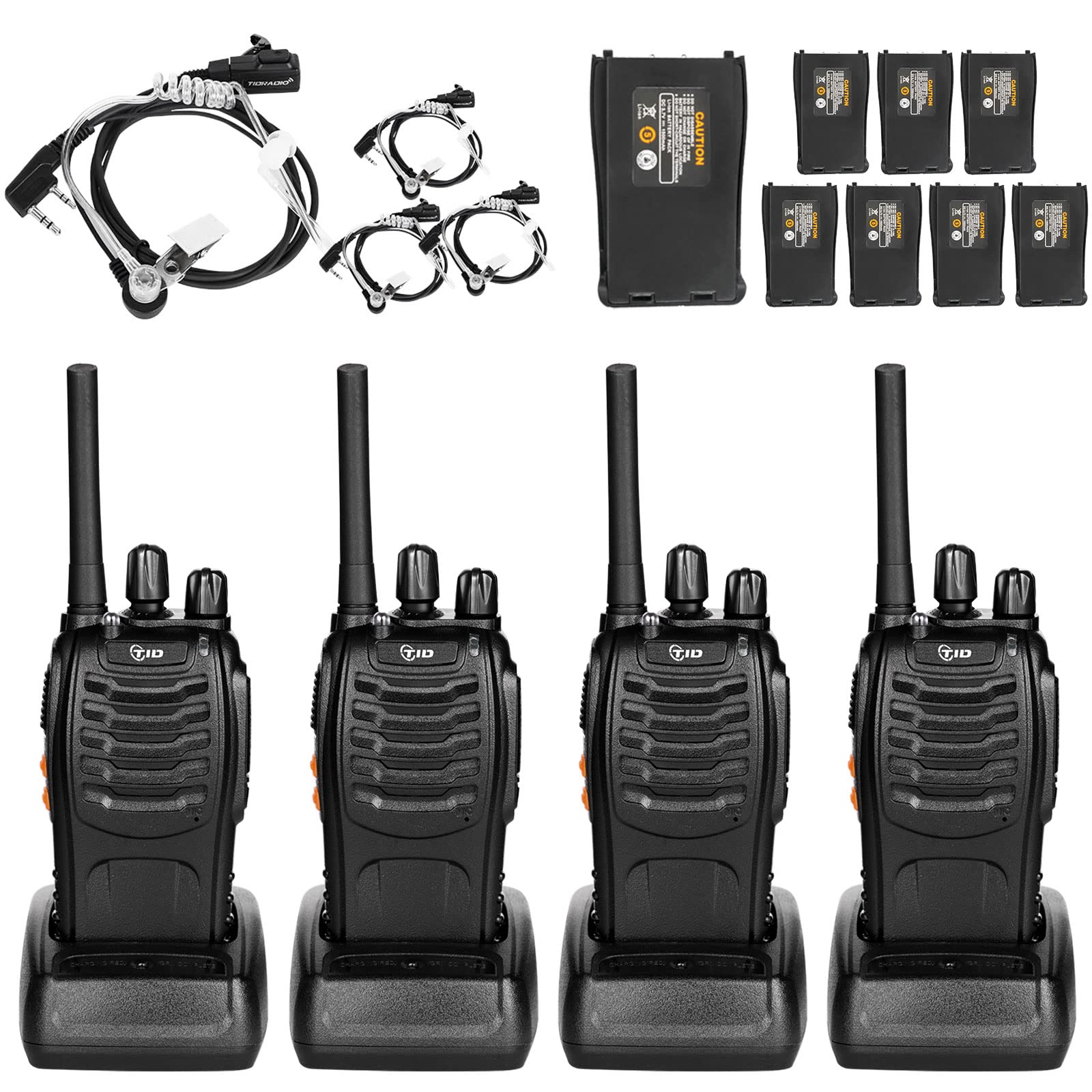 TIDRADIO TD-V2 Long Range Walkie Talkies for Adults - 4 Pack Rechargeable Two Way Radios with Extra Battery & Air Acoustic Earpiece - Ideal for Hiking, Camping, Construction Sites and Outdoor Adventures