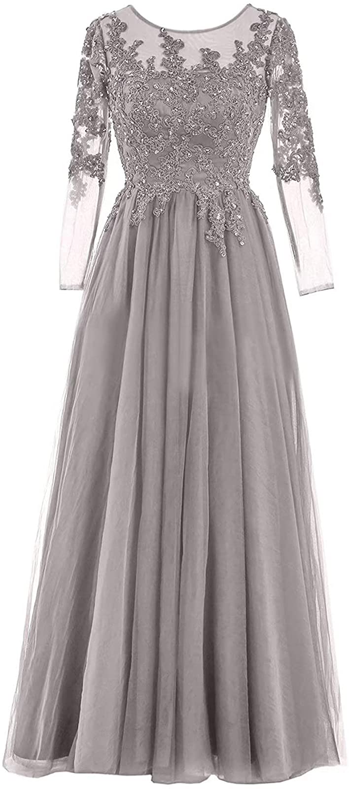 Elegant Mother of The Bride Dress with Long Sleeves & Lace Appliques – Tulle Formal Evening Gown for Weddings, Prom & Special Occasions