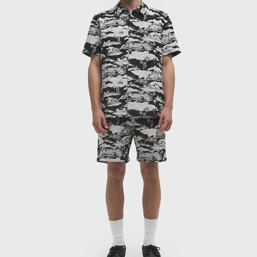 Stylish Black & White Otto Ruins Jacquard Shorts for Men - Comfortable Summer Casual Wear, Beach Outings & Street Fashion