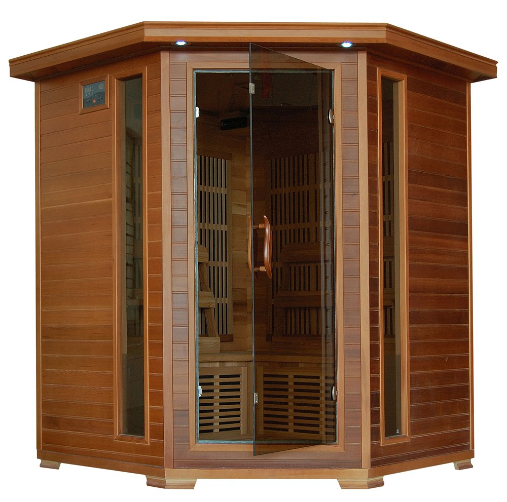 Heatwave 4-Person Cedar Corner Sauna with Carbon Heaters SA1320 - Home Spa Relaxation & Detox for Family Wellness