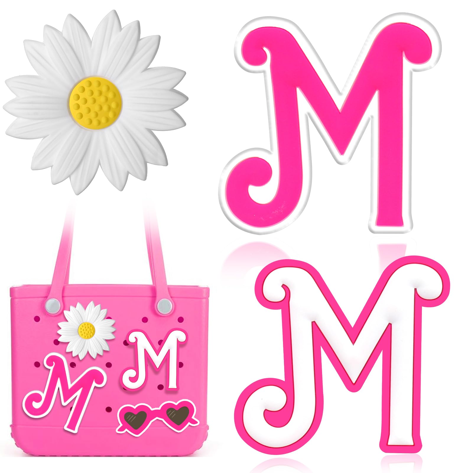 3pcs Pink Letter & Flower Charms for Bogg Bag Accessories | Compatible with Simple Modern Beach Bag | Stylish Decor for Pool, Beach & Summer Outings