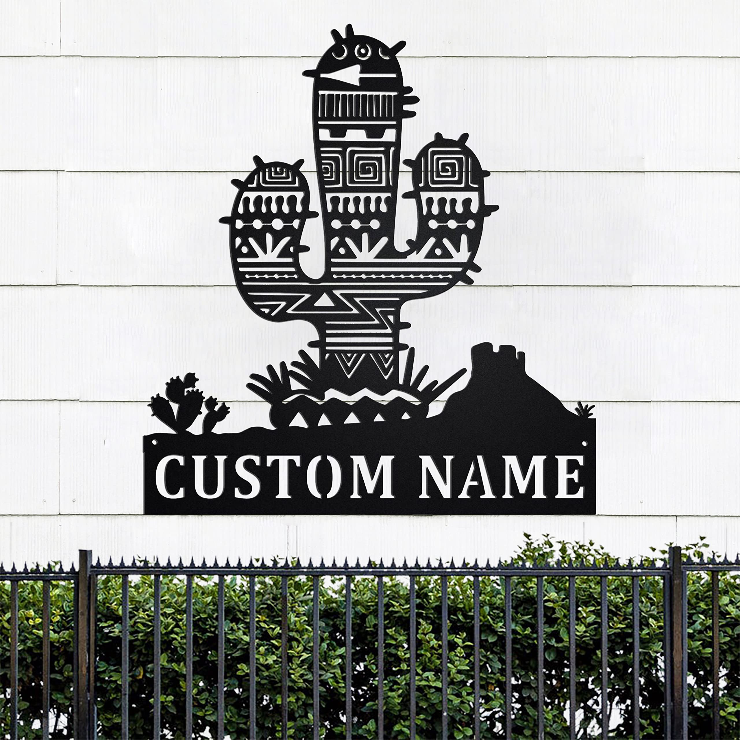 Custom Aztec Cactus Metal Sign - Personalized Name Wall Art for Home & Office Decor | Unique Southwestern Style Gift for Housewarming, Wedding, or Dorm Room