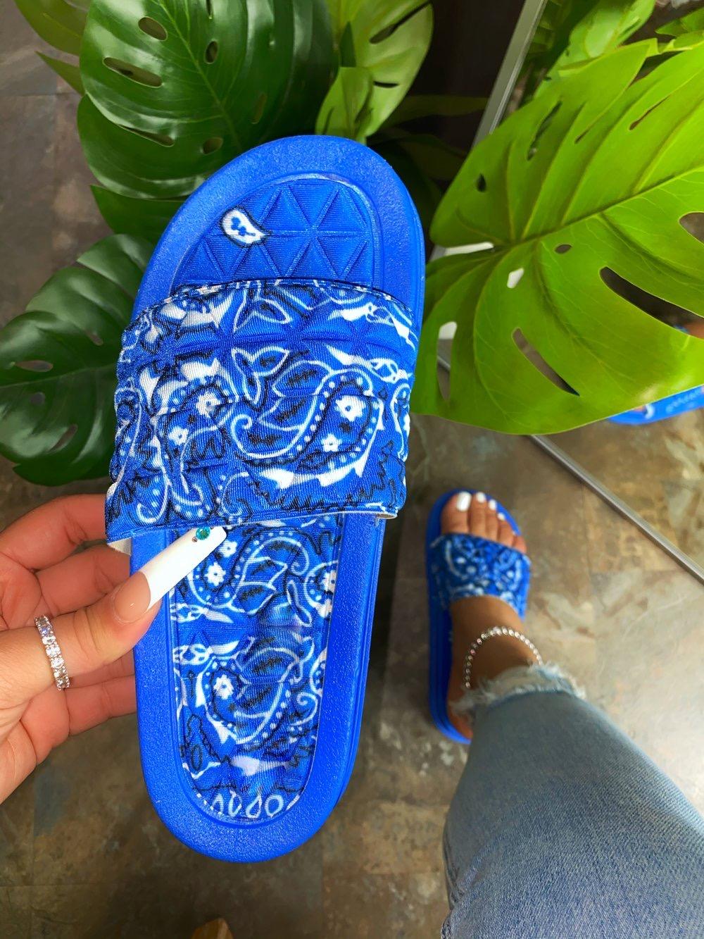 Antoinette Bandana Slides - Blue | Comfortable Summer Sandals for Women | Perfect for Beach, Pool, and Casual Outings