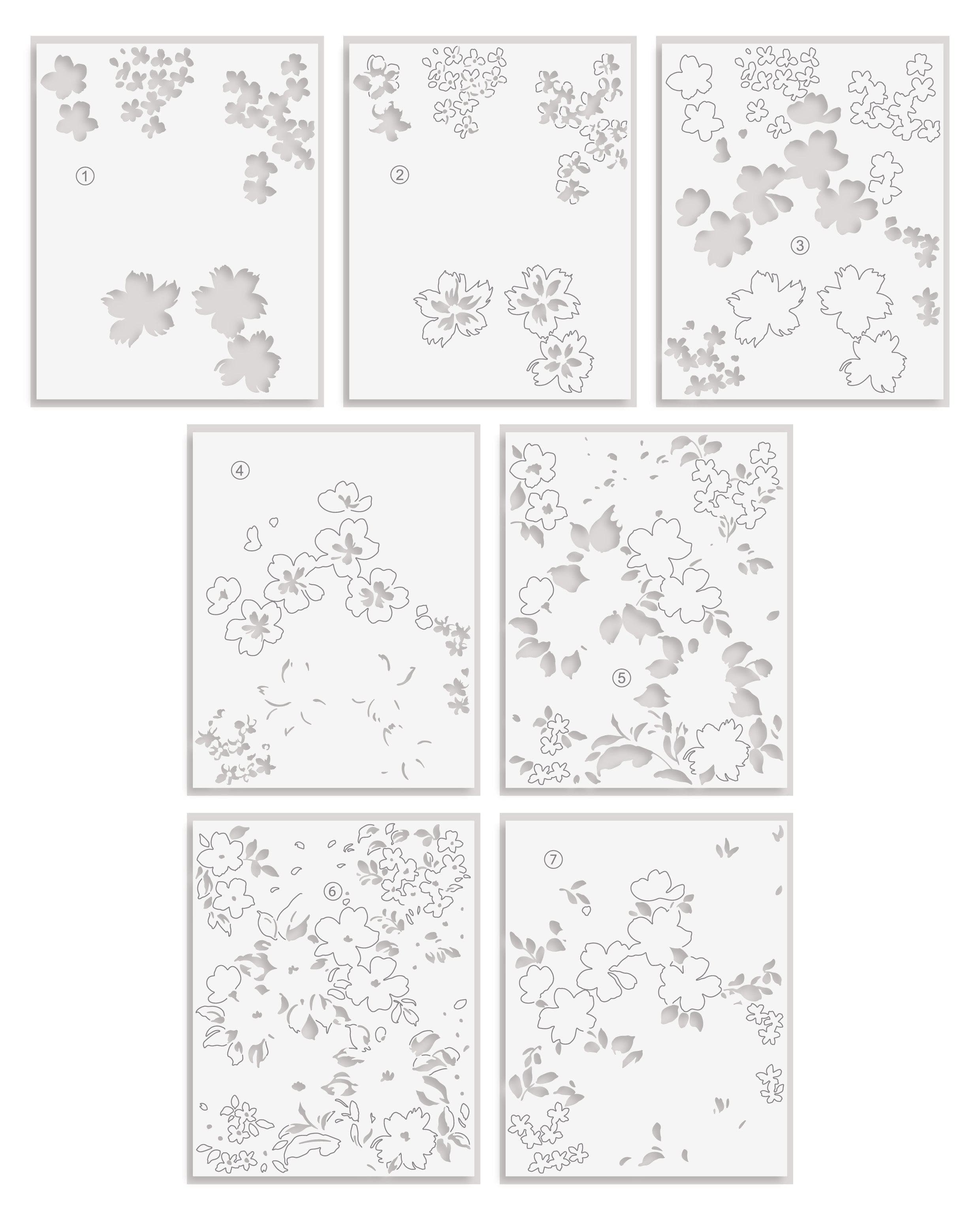 7-in-1 Ditsy Floral Wall Stencil Set for DIY Home Decor - Perfect for Wallpaper Layering, Furniture Painting & Craft Projects