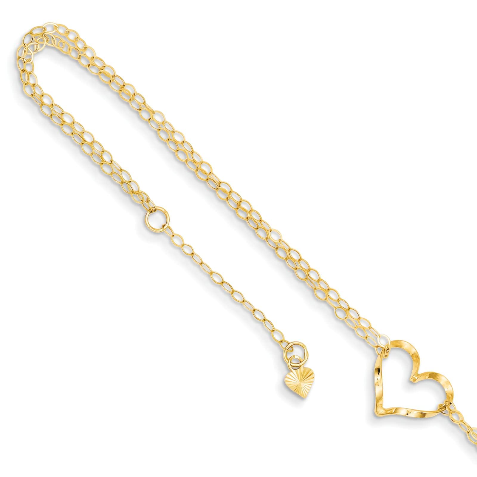 14K Gold Double Strand Heart Anklet Jewelry - 9 Inch Adjustable Chain, Dainty Ankle Bracelet for Women, Perfect Gift for Valentine's Day, Anniversary or Everyday Wear