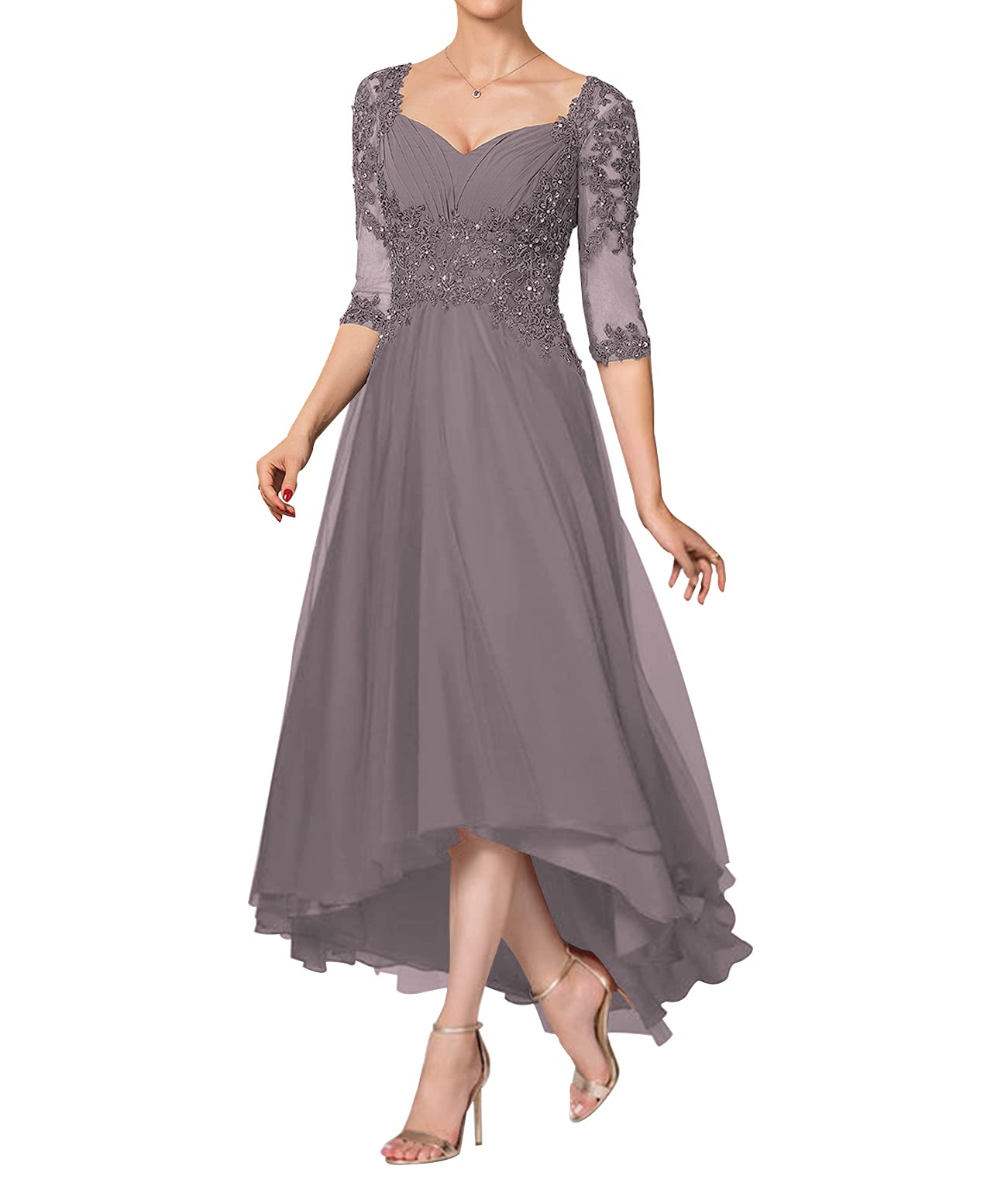 Elegant Lace Formal Wedding Guest Dress for Women - Mother of The Bride Chiffon Tea-Length Evening Gown | Perfect for Weddings, Parties & Special Occasions