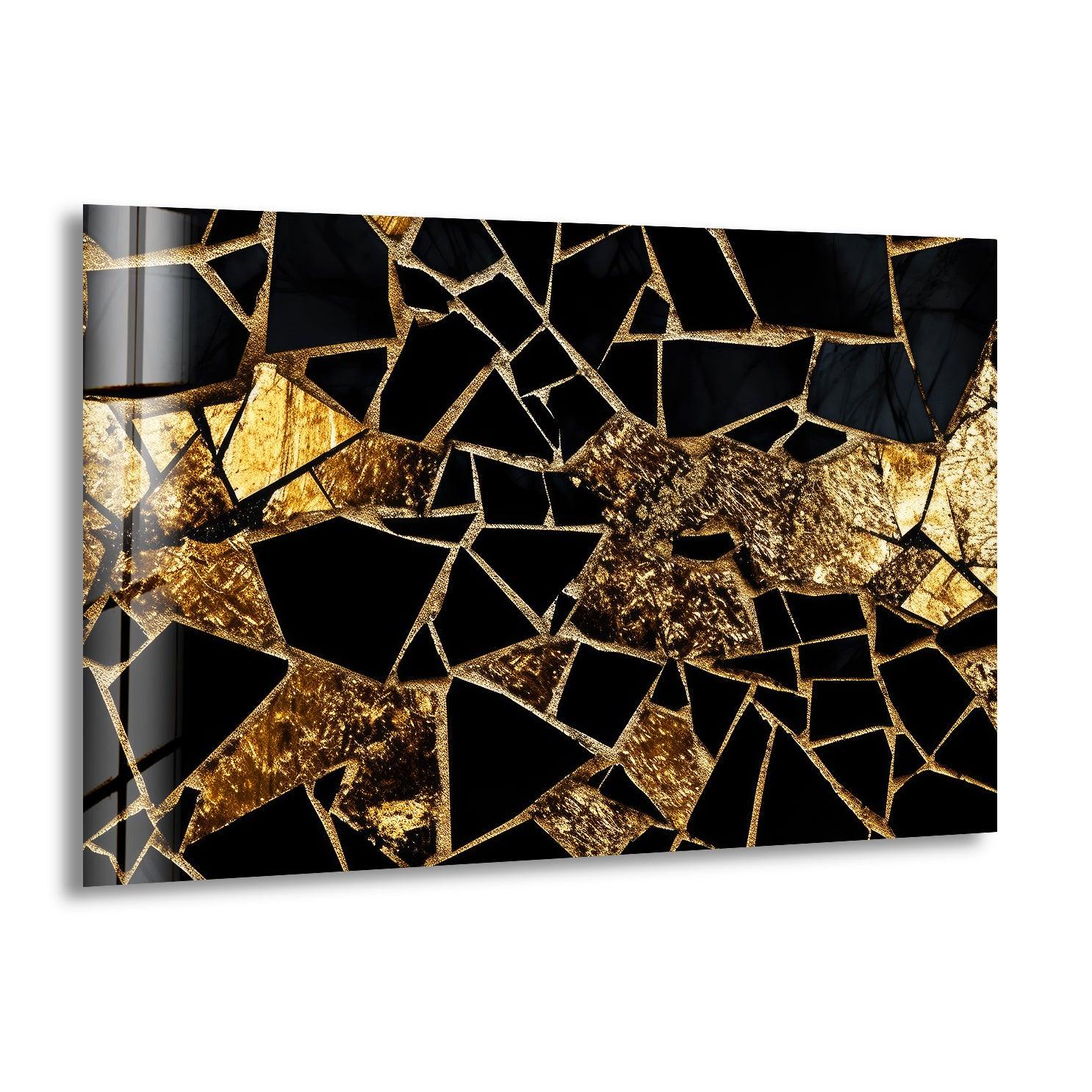 Elegant Black and Gold Stained Glass Wall Art - Handcrafted Marble Mosaic Decor for Living Room, Bedroom, or Office - Perfect for Home & Interior Design