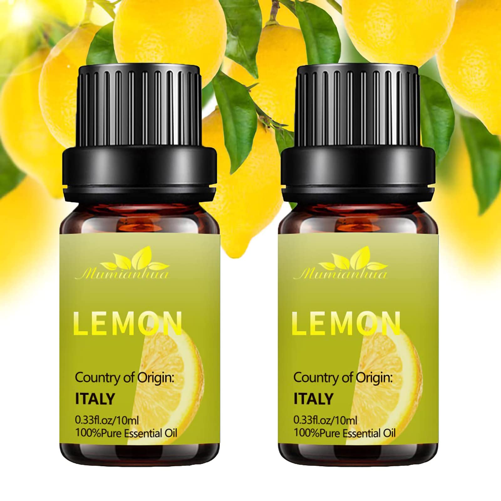 100% Pure Lemon Essential Oil for Diffusers - 2x10ml Natural Aromatherapy Oil for Skin Care, Humidifiers, Candle Making & Home Cleaning | Relaxing Mood Booster & Air Freshener