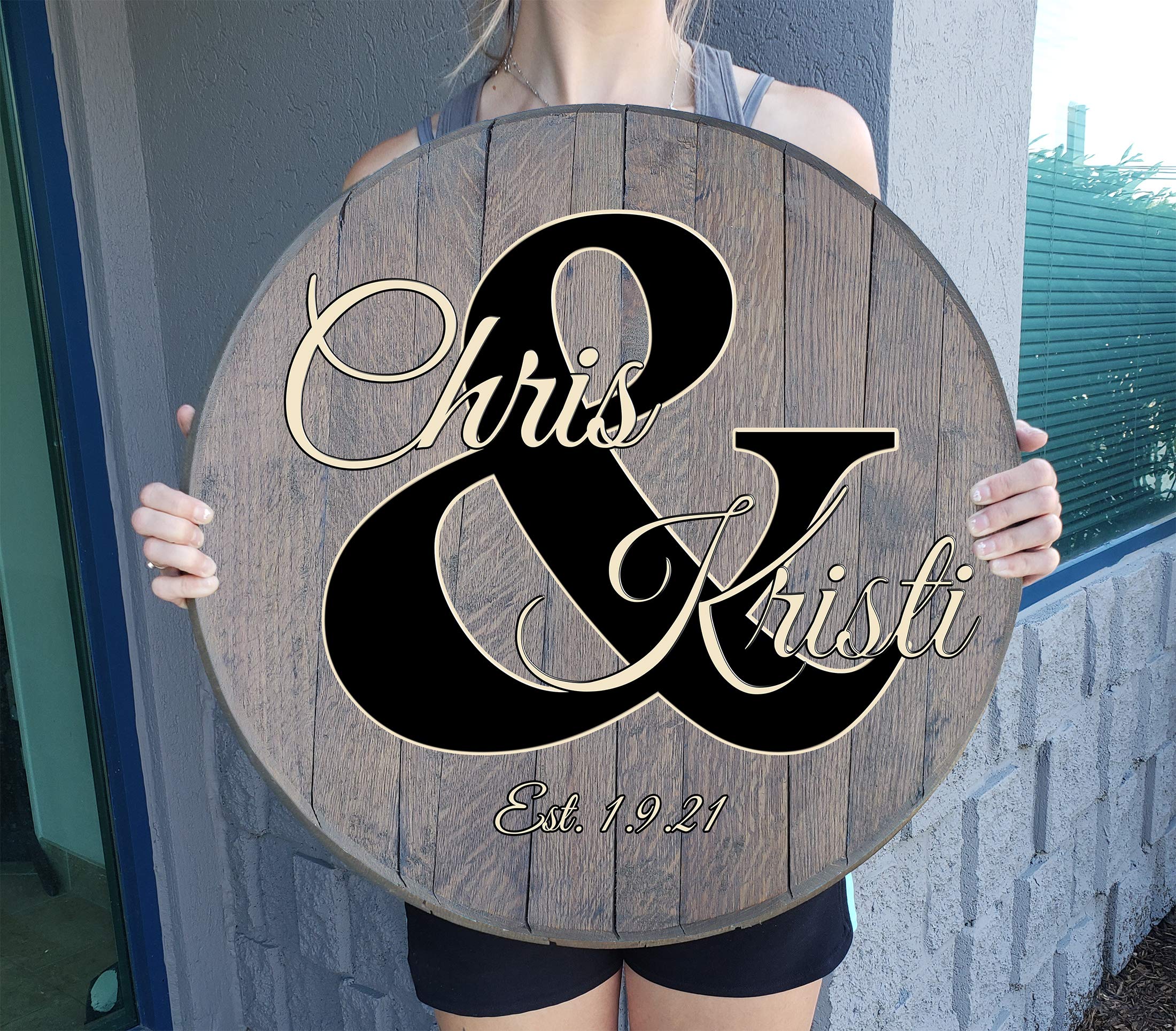 Personalized Mr & Mrs Wooden Wall Art - Rustic Home Decor for Established Families - Whiskey Barrel Style Barnwood Sign - Perfect for Man Caves, Weddings & Farmhouse Decor (Gray, Large)