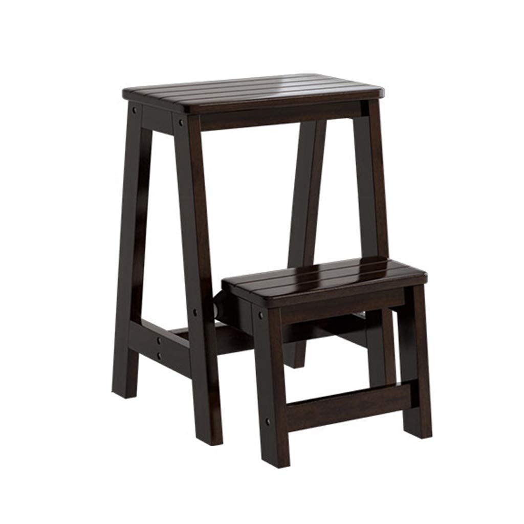 CHEMYO Modern Multifunctional Wooden Folding Step Stool for Home, Library Ladder Chair, Dark Walnut 2-Tier Storage Step Stool - Perfect for Kitchen, Bathroom, Kids Room & Bookshelf Access