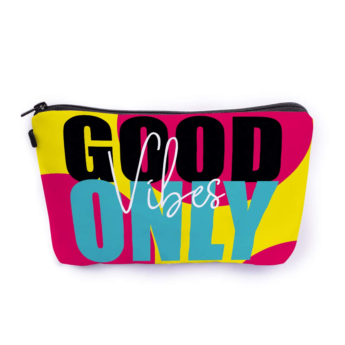 Crazyify Good Vibes Only Canvas Makeup Bag for Women - Waterproof Cosmetic Pouch with Zipper, Travel Toiletry Organizer | Perfect for Daily Use, Gym, Vacation & Gift Giving