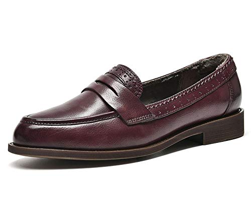 Beau Today Women's Casual Leather Penny Loafers - Comfortable Brogue Moccasin Flats for Work, Office & Everyday Wear | Breathable & Stylish Slip-On Shoes for Women