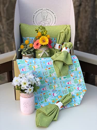2-Pint & 1-Quart Glass Jars with Floral Design, Reversible Placemats & Double-Sided Napkins with Napkin Rings Set - Perfect for Spring Table Decor, Dinner Parties & Home Decor