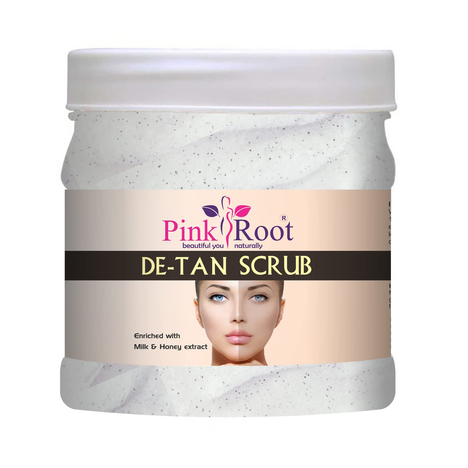 Pink Root DE-TAN Scrub with Milk & Honey Extract - 500gm Exfoliating Face & Body Scrub for Glowing Skin - Perfect for Daily Skincare & Post-Sun Care