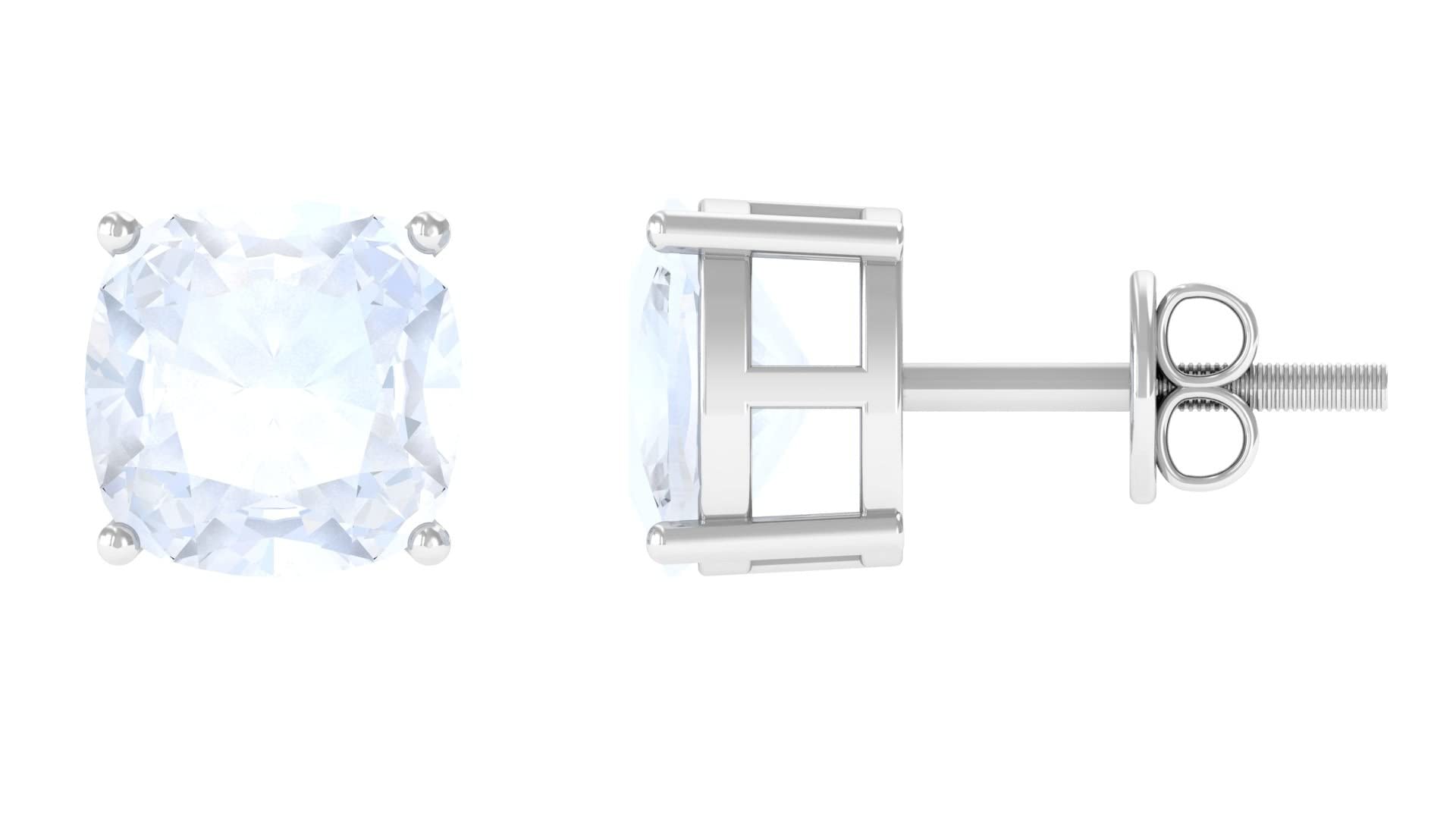 2.75 CT Moonstone Stud Earrings for Women - 14K Solid Gold Cushion Cut Solitaire Earrings | Perfect for Weddings, Anniversaries & Everyday Elegance