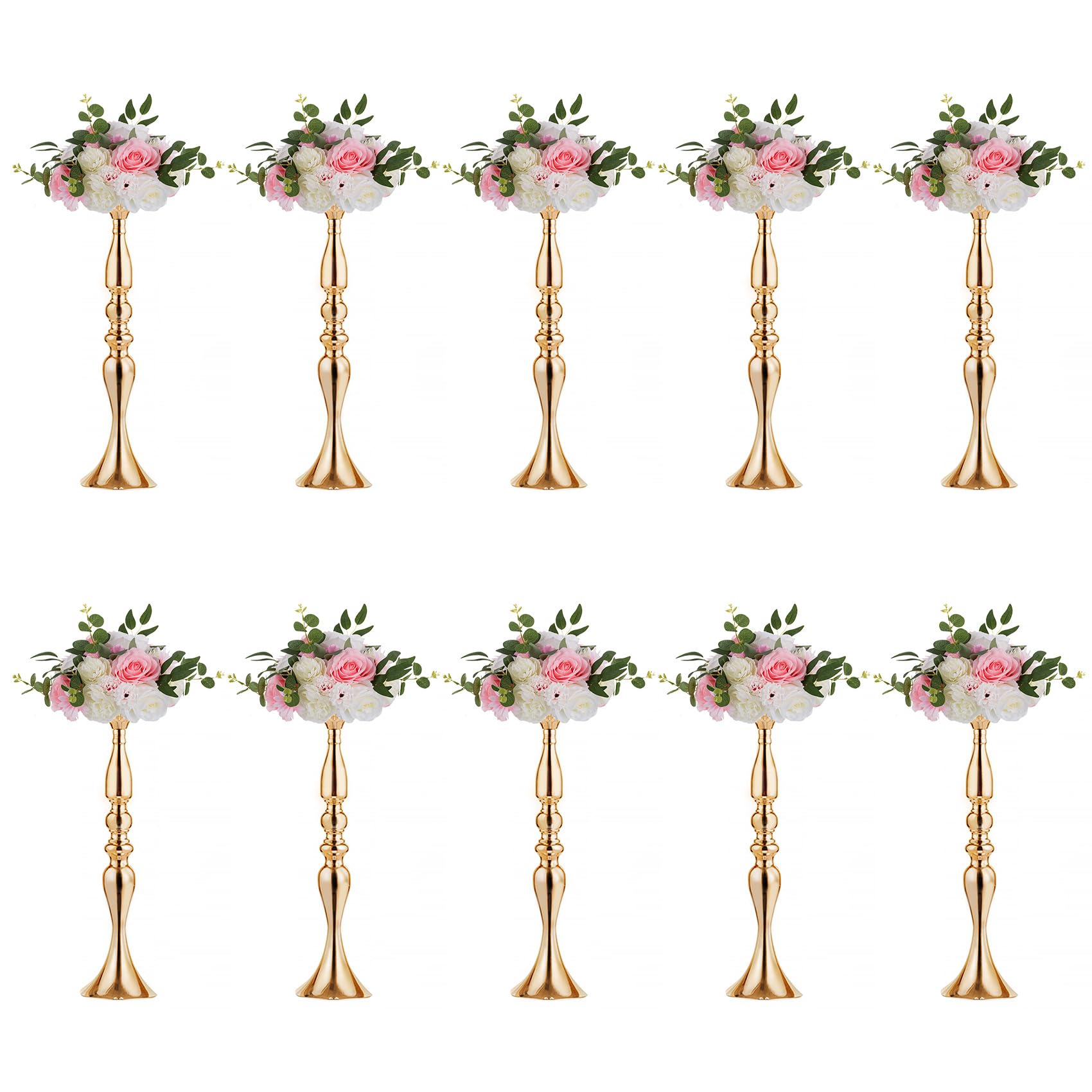 10 Pack Gold Metal Vases for Wedding Centerpieces - 19.7