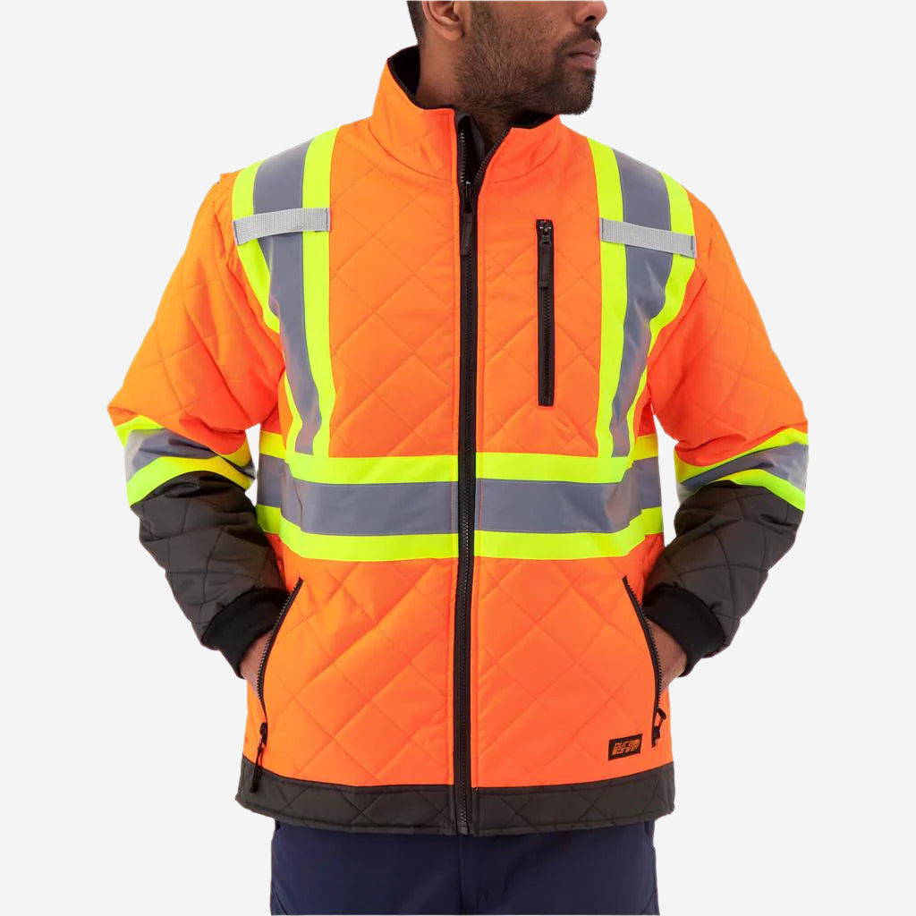 DuraDrive Men's High Visibility Orange Freezer Jacket - Warm Lined Workwear for Cold Storage & Outdoor Winter Jobs