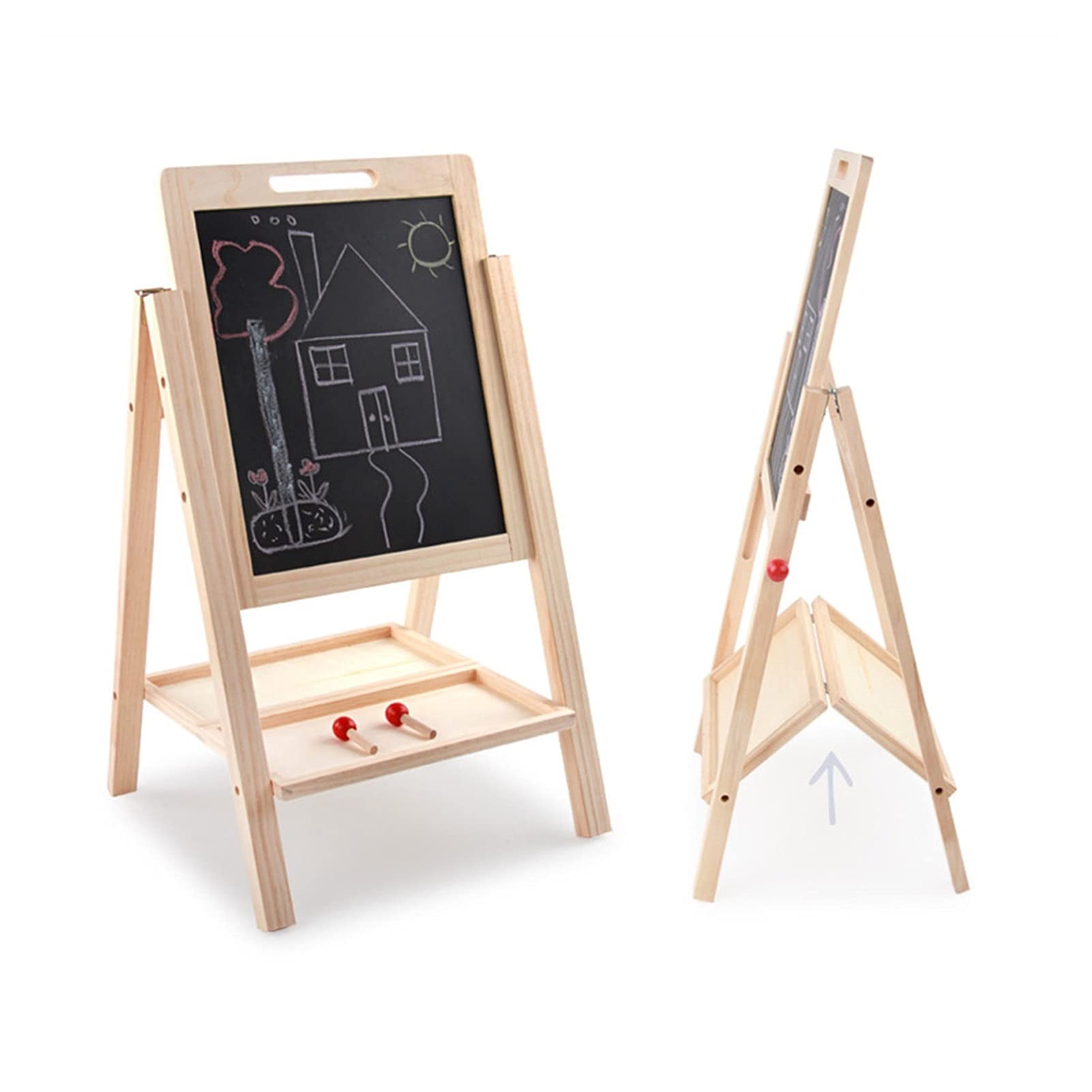 JIAQUAN-SHOP Adjustable Wooden Kids Art Easel - Double Sided Whiteboard & Chalkboard, Foldable Standing Easel for Children - Perfect Educational Toy for Drawing, Painting & Learning at Home or Classroom