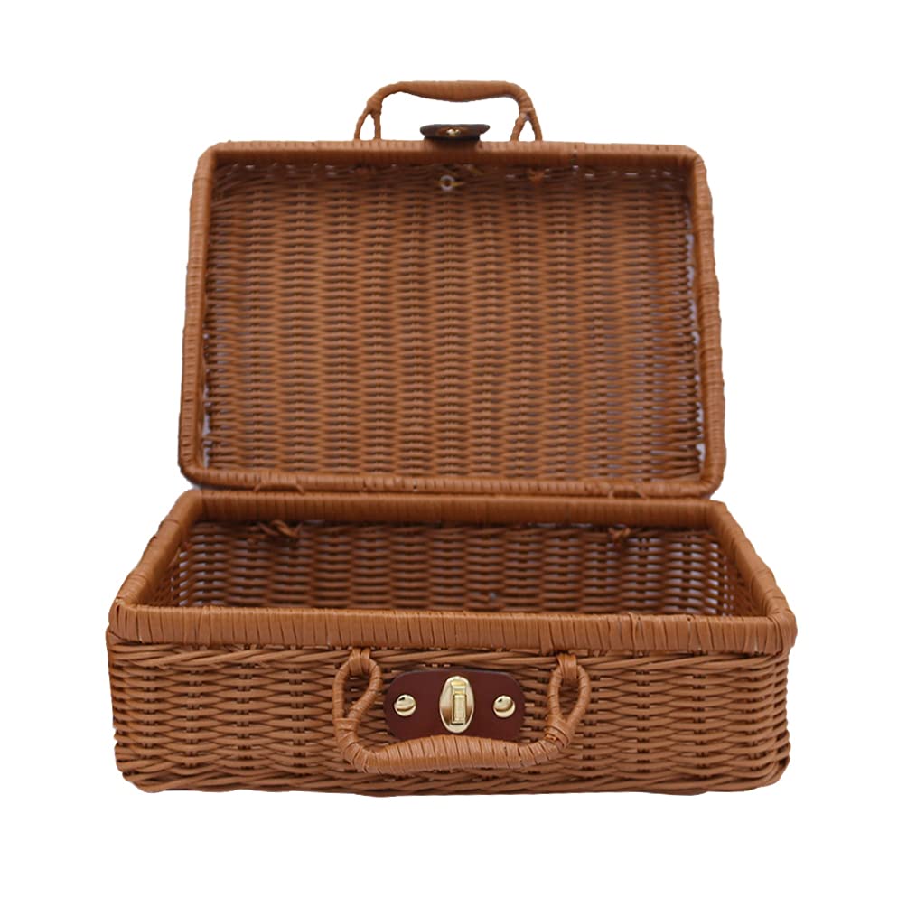 ARTIBETTER Rattan Cosmetic Travel Case - Portable Makeup Storage Suitcase with Handle, 22x17x11cm - Perfect for Travel, Home Organization & Outdoor Toiletries Storage
