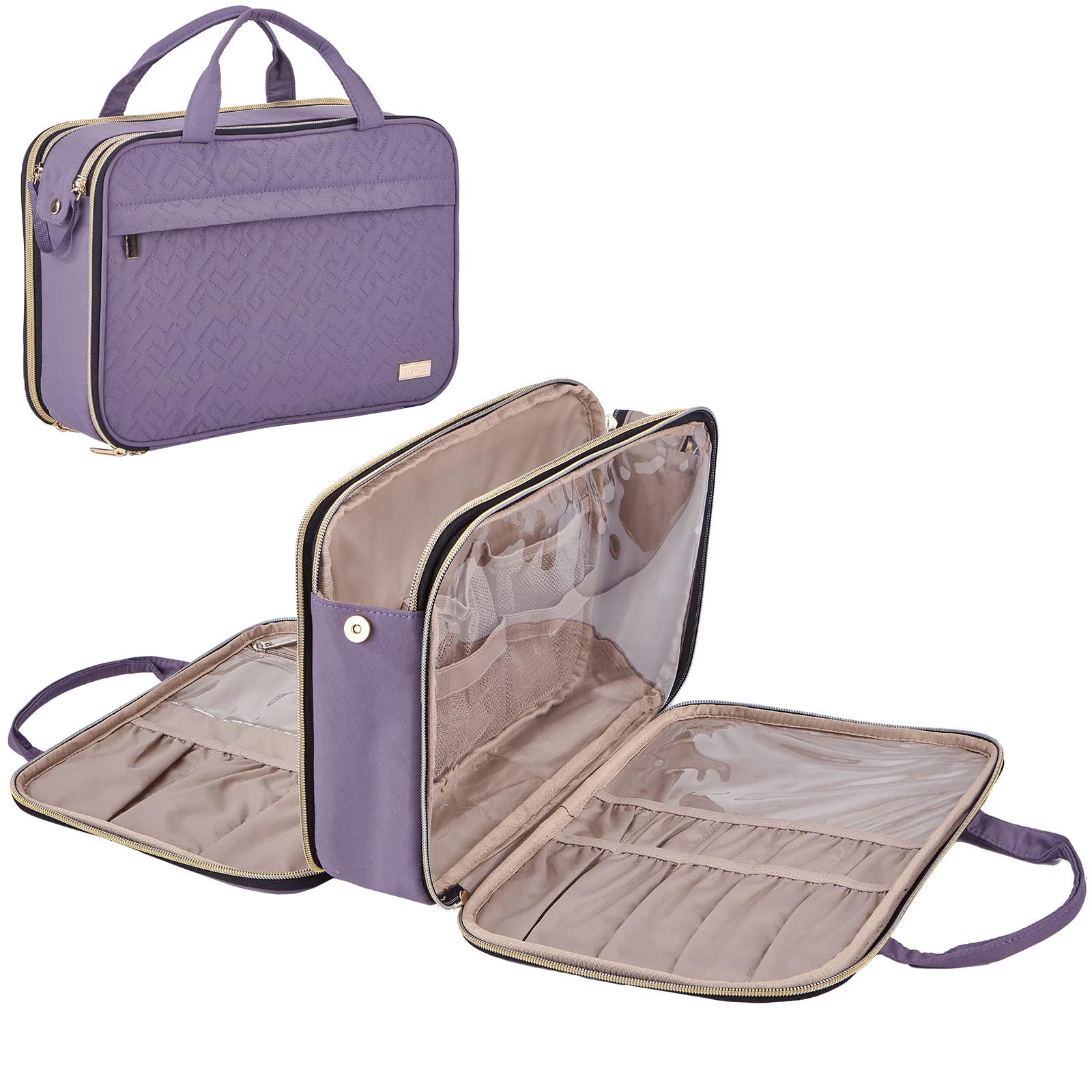 NISHEL Travel Toiletry Bag - Waterproof Portable Makeup Organizer with Hanging Hook | Stand Up Cosmetic Bag for Women | Perfect for Travel, Gym & Vacation (Purple)
