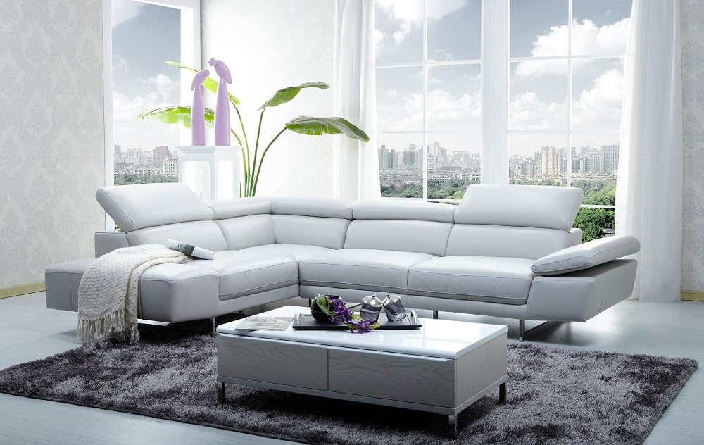 J&M Furniture 1717 Genuine Italian Leather Sectional Sofa - Left Hand Facing Chaise, Modern L-Shaped Couch for Living Room, Family Room & Home Theater