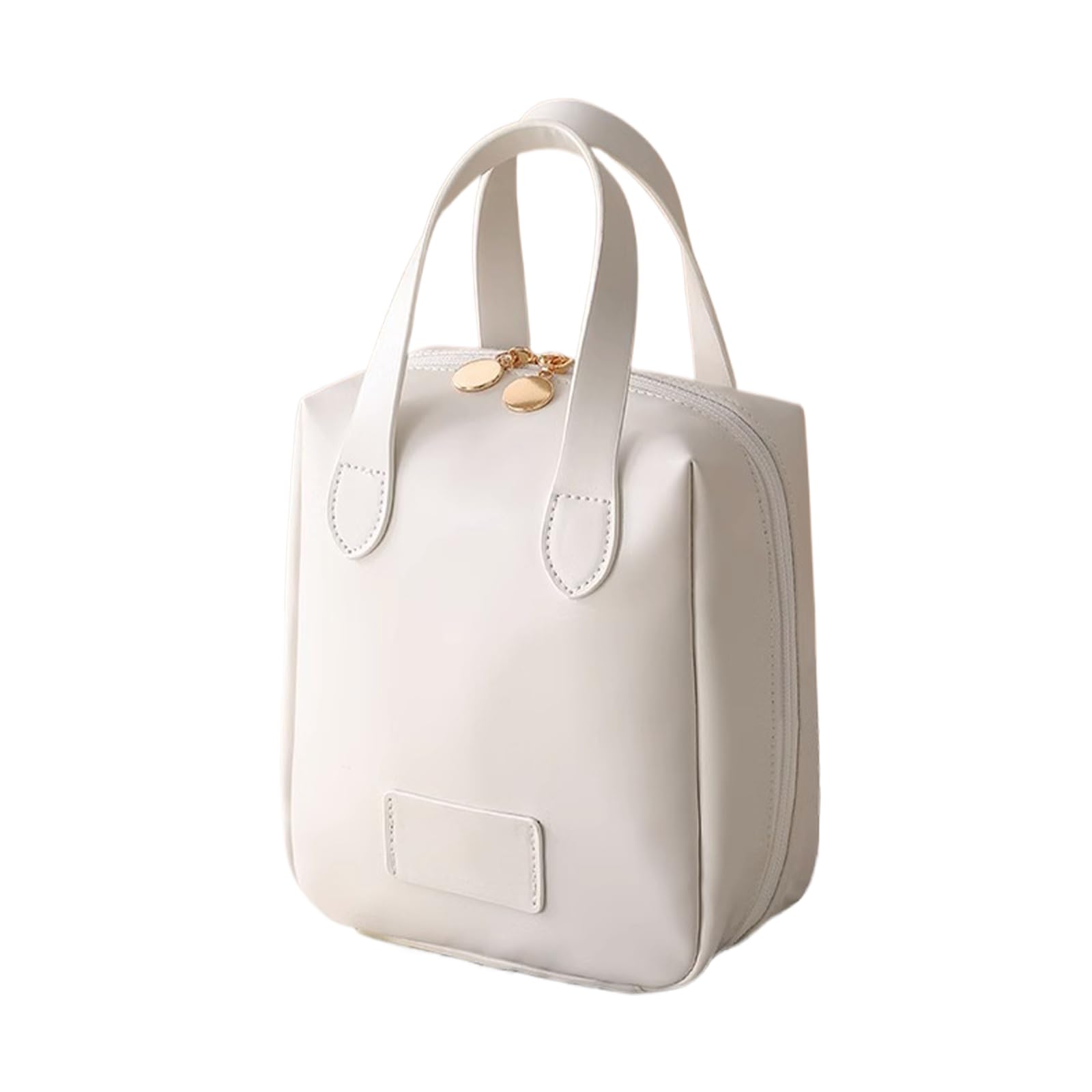 Keetly Large Capacity Leather Makeup Bag for Women - Waterproof Travel Cosmetic Organizer with Divider & Handle, Portable Toiletry Bag (White) | Perfect for Travel, Gym, and Daily Makeup Storage