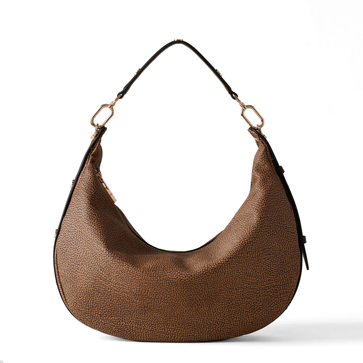 Borbonese Hobo Bag Oyster Medium in Coated Fabric - Stylish Crossbody Shoulder Bag for Women | Perfect for Work, Travel & Everyday Use | OP/NATURALE/NERO 923636AN0