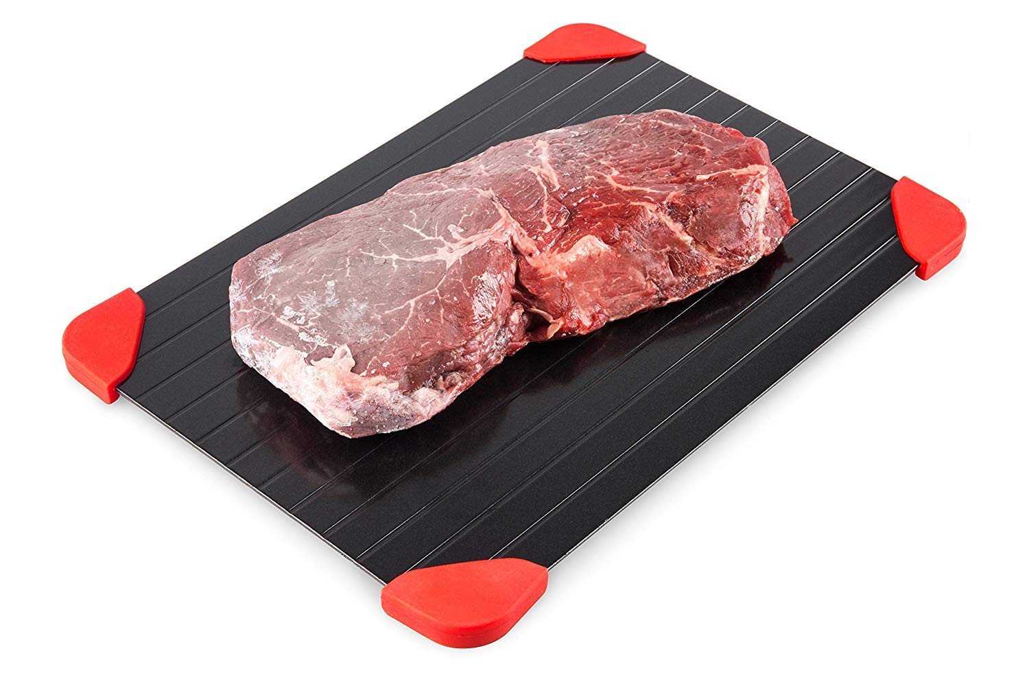Fast Thawing Aluminum Defrosting Tray - Quick Thaw Plate for Frozen Meat, Chicken, Steak - 4 Silicone Corners for Safe & Stable Use - Perfect for Kitchen, BBQ, Camping & Meal Prep