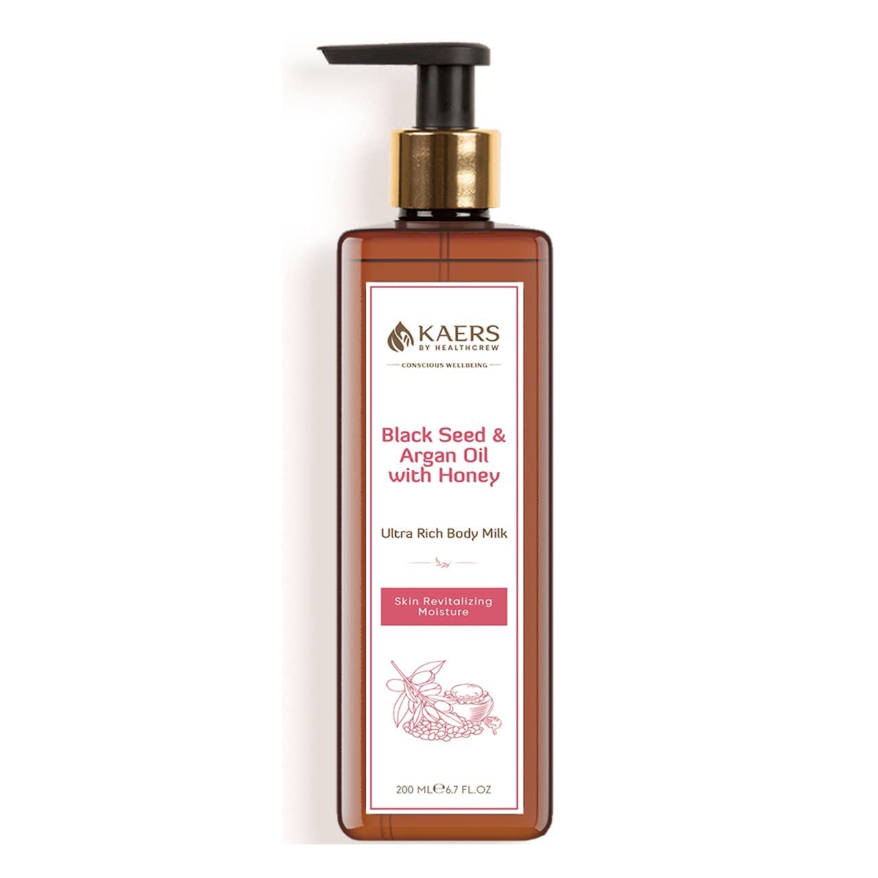 Kaers by Healthcrew Kalonji Body Milk Lotion with Black Seed & Argan Oil – Hydrating Moisturizer with Honey for Skin Revitalization | Nigella Sativa Enriched Formula | All-Season Nourishment | 200ml | Perfect for Dry Skin & Daily Hydration