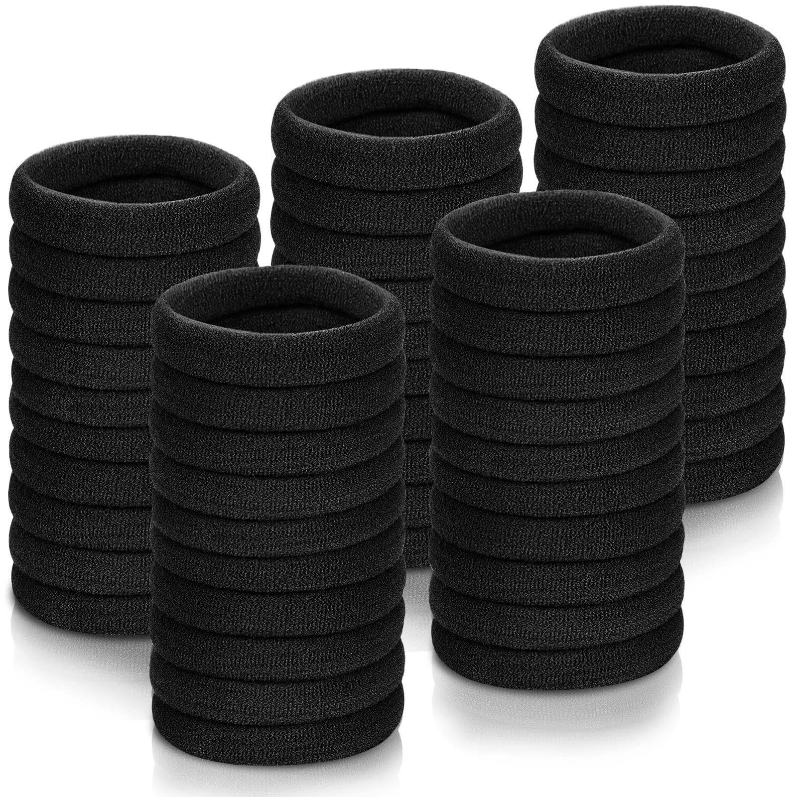 IKOCO 50Pcs Black Cotton Hair Ties - Seamless No Damage Hair Bands for Thick Hair, Soft Ponytail Holders for Women & Men - Perfect for Workouts, Office & Daily Styling