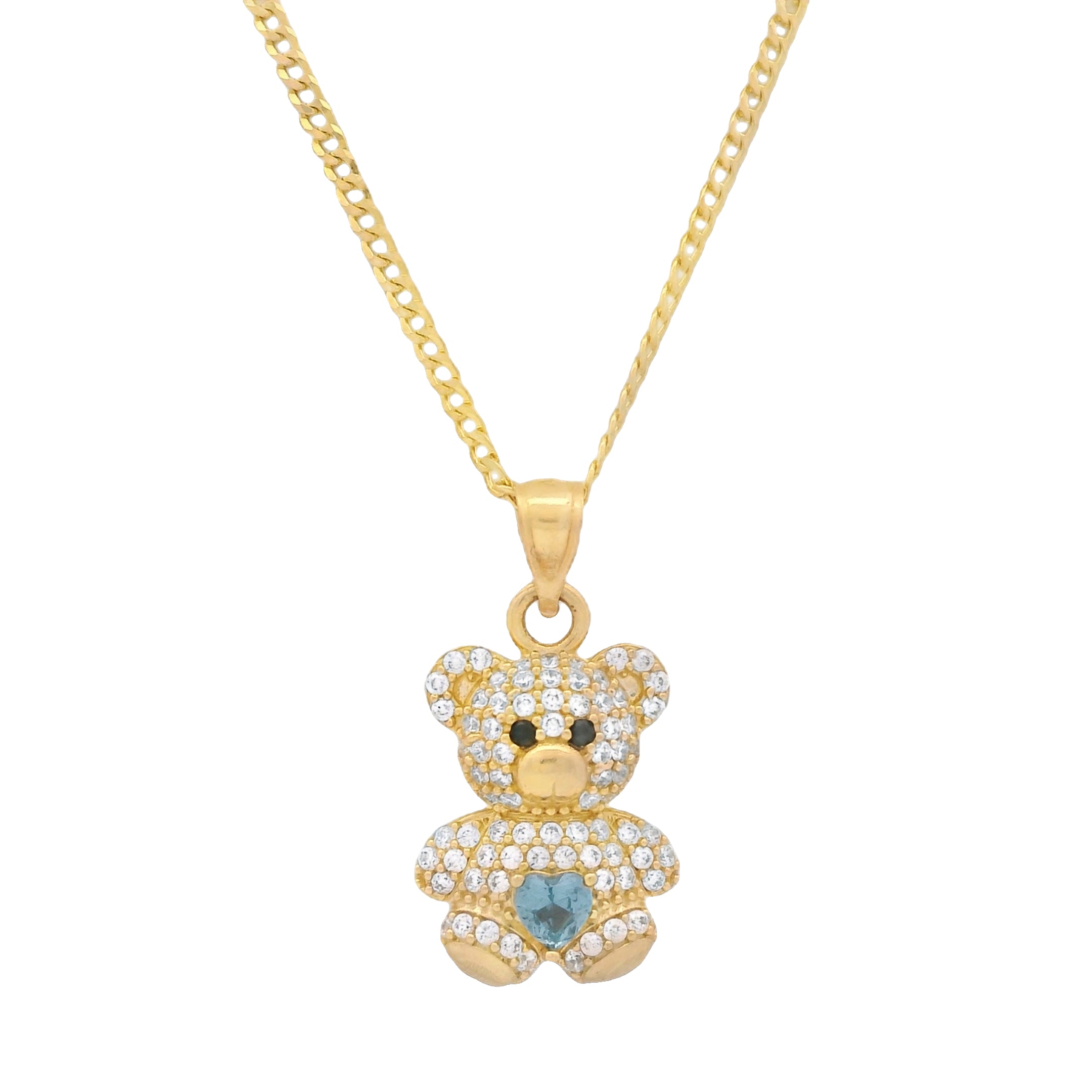 14K Gold Teddy Bear Pendant Necklace with Solid Cuban Chain - 16 Inch Dainty Jewelry for Women - Perfect Gift for Birthday, Valentine's Day & Anniversary