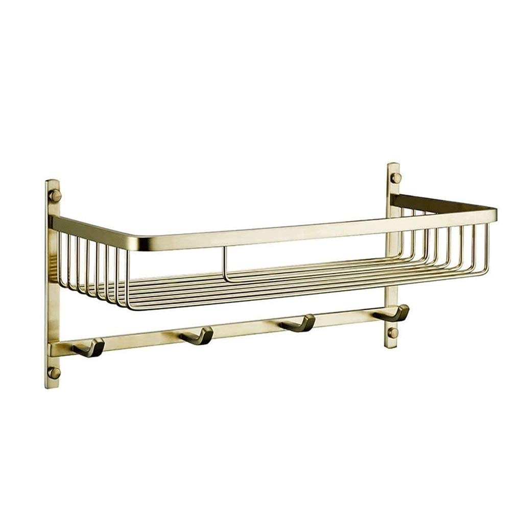 DIAOD 2-Tier Gold Bathroom Wall Shelf - Space Saving Toiletries Organizer with Hooks for Towels, Cosmetics & Essentials - Perfect for Small Bathrooms, Vanities & Powder Rooms