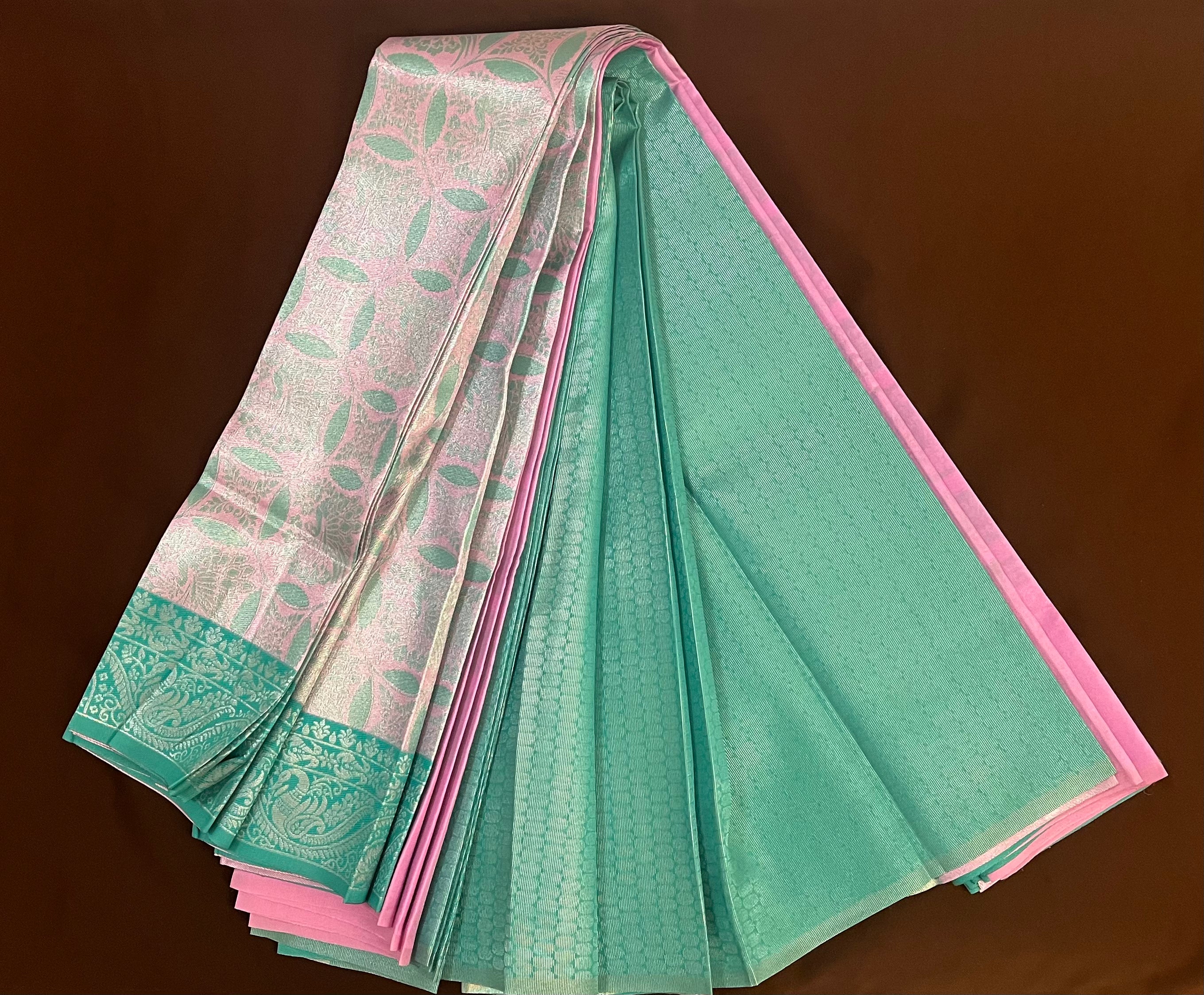 Elegant Light Pink & Green Art Silk Saree for Women - Indian Traditional Wear for Weddings, Parties & Festive Occasions