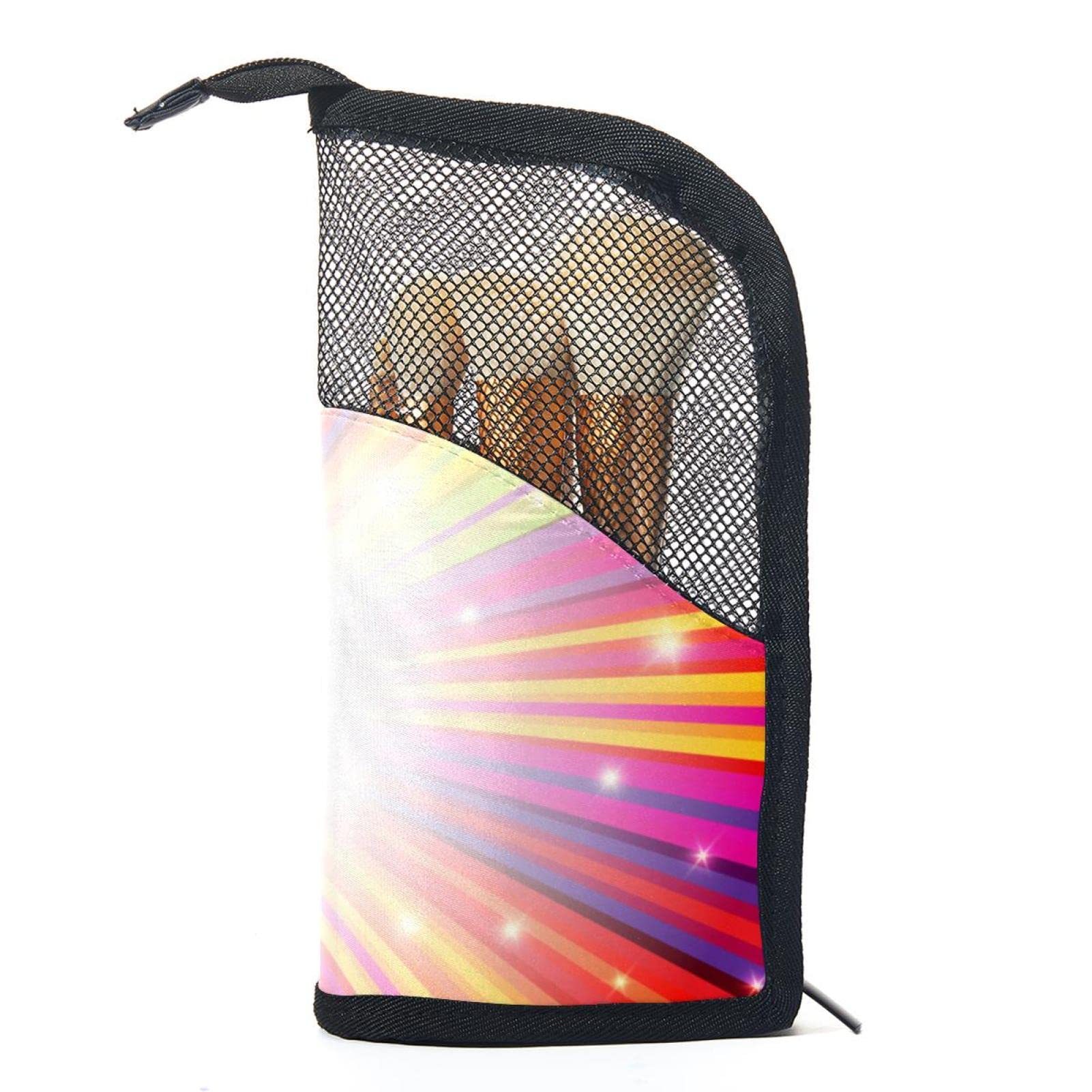 12-Piece Makeup Brush Organizer Bag with Colorful Stripes & Light - Portable Travel Cosmetic Brush Holder Set for Professional Artists & Beginners (Perfect for Home, Travel & Salon Use)