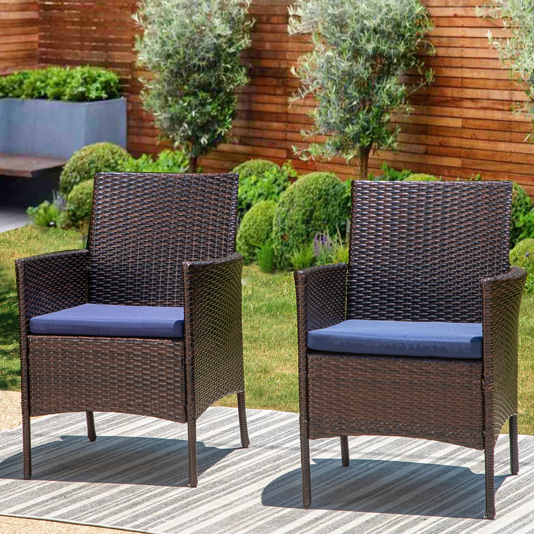 PHI VILLA 2-Piece Patio Furniture Set - Modern Outdoor Wicker Chairs with Removable Cushions, PE Rattan Armchairs for Deck, Porch, Balcony, Garden & Backyard Relaxation