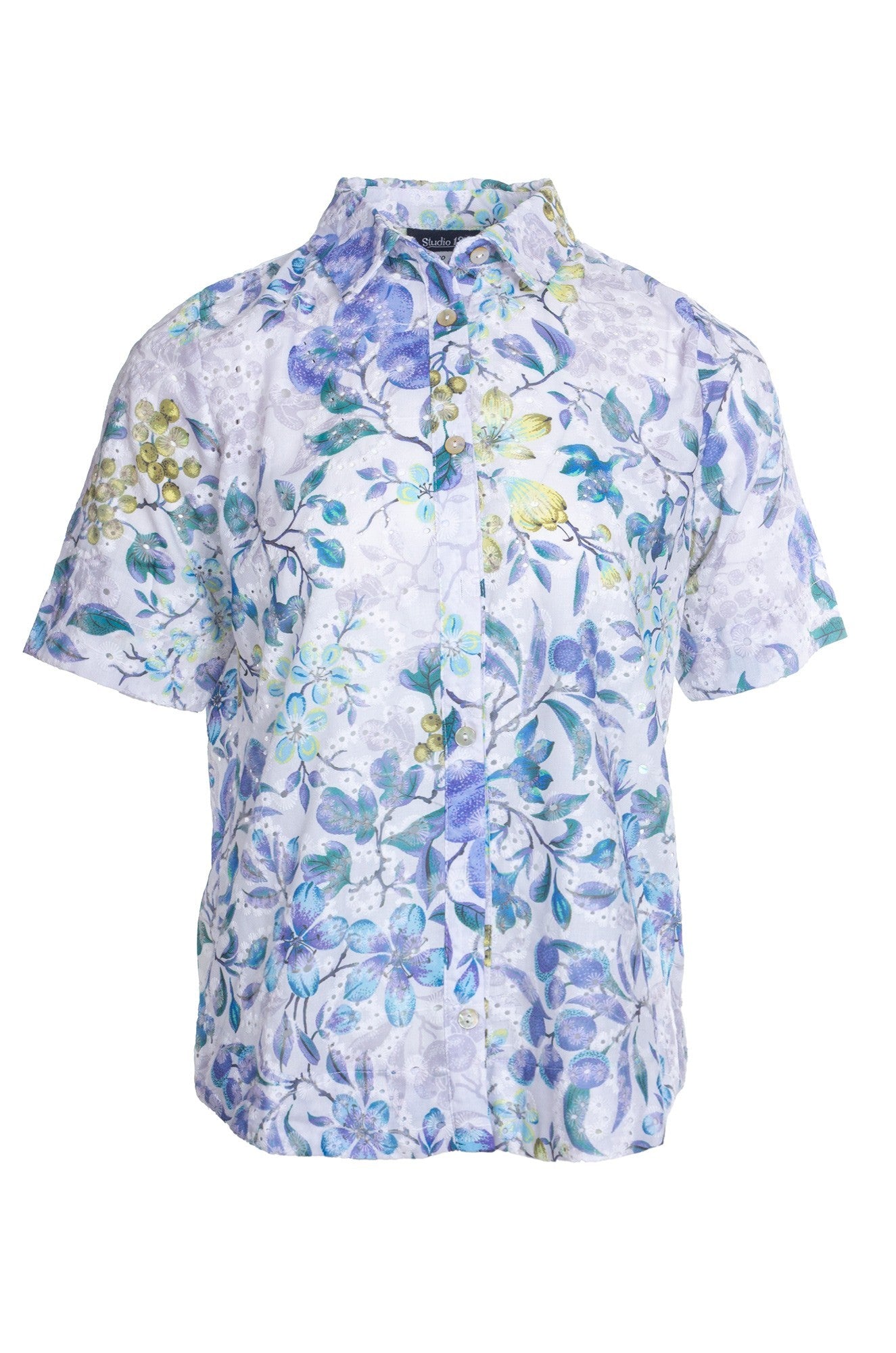 Printed Broderie Anglaise Blouse for Women | BLUES GARDEN Style 8401A1 | Perfect for Spring Outfits, Office Wear & Casual Dates
