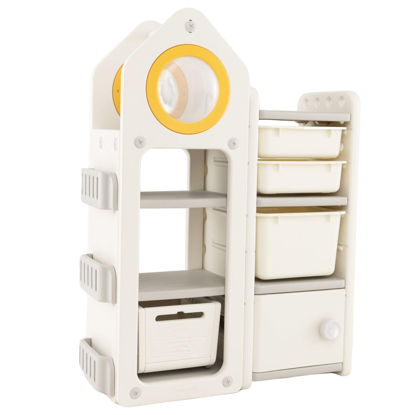 Costzon Kids Toy Storage Organizer & Bookshelf - 5-in-1 Mobile Truck Design with Storage Bins, Cabinet & Side Shelves - Space-Saving Toy Chest for Bedroom, Playroom, Living Room & School - Perfect for Organizing Toys, Books & Kids' Belongings