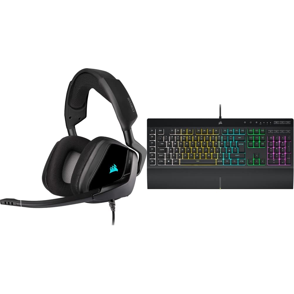 Corsair VOID ELITE RGB USB Gaming Headset & K55 RGB PRO Wired Gaming Keyboard Combo - Black | PC, PS4, Xbox One | Immersive Gaming & Streaming Experience