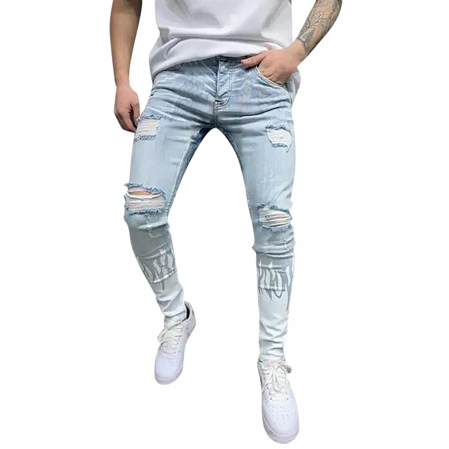 Gillberry Men's Ripped Skinny Jeans - Slim Relaxed Fit Stretch Denim Pants for Men in Black, White & Blue | Casual Wear, Street Style & Everyday Comfort
