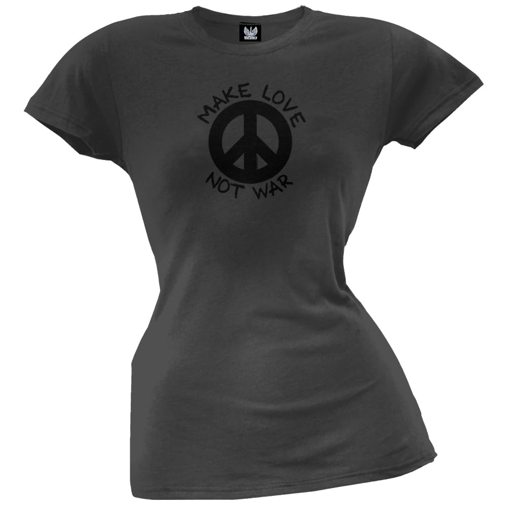 Make Love Not War Juniors T-Shirt - Vintage Peace Graphic Tee for Women & Girls - Casual Streetwear, Music Festival Outfit, Protest Shirt