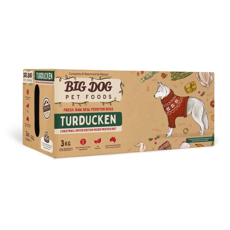 Big Dog BARF Turducken Frozen Raw Dog Food 3kg - Grain-Free, High-Protein Natural Diet for Large Breed Dogs - Perfect for Mealtime, Training Treats & Weight Management