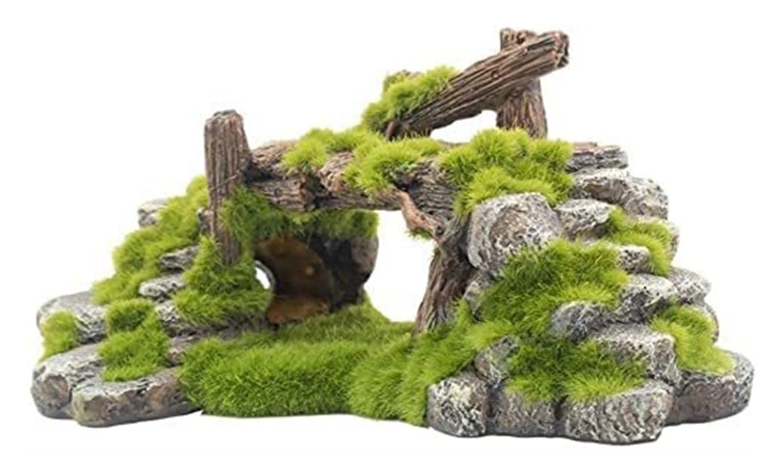 ALOMIN Aquarium Decorations - Resin Fish Tank Cave, Moss Bridge & Reef Rock Landscape for Home or Office | Enhance Your Fish Tank with Natural-Looking Ornaments for Betta, Goldfish & Tropical Fish