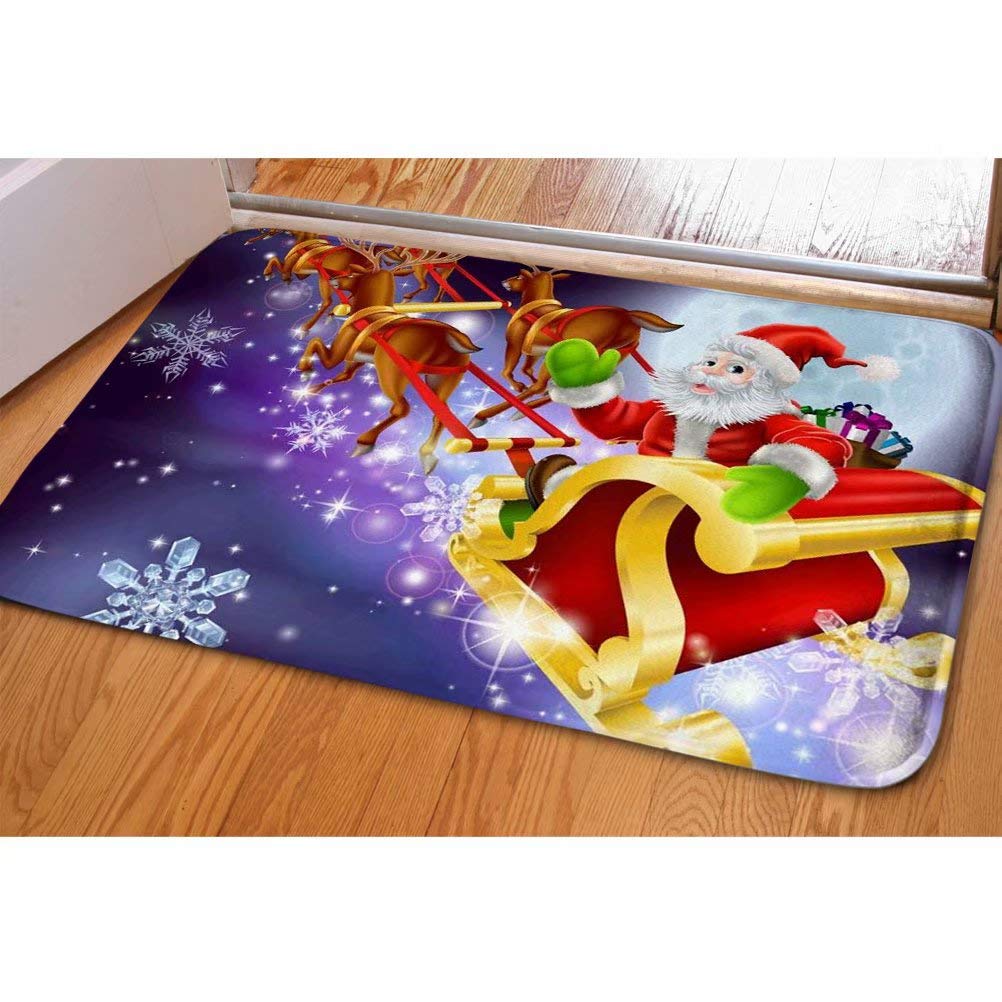 Non-Slip Christmas Flannel Rug - Santa Red Holiday Doormat for Bedroom, Bathroom, Kitchen & Entrance Decor | Cozy Indoor Floor Mat for Festive Home