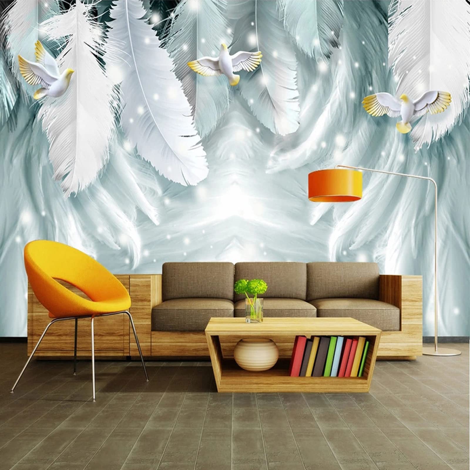 Custom Nordic White Feather Bird Wallpaper Mural - Waterproof 3D Wall Decor for Living Room, Bedroom & Office | Modern Home Interior Design