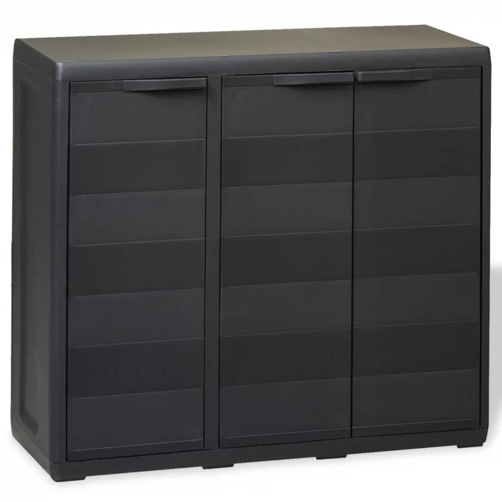 GOTOP Outdoor Storage Shed - 97x38x87cm Black Plastic Garden Cabinet with 2 Adjustable Shelves, Weatherproof Low-Profile Storage for Patio, Backyard & Garage Organization